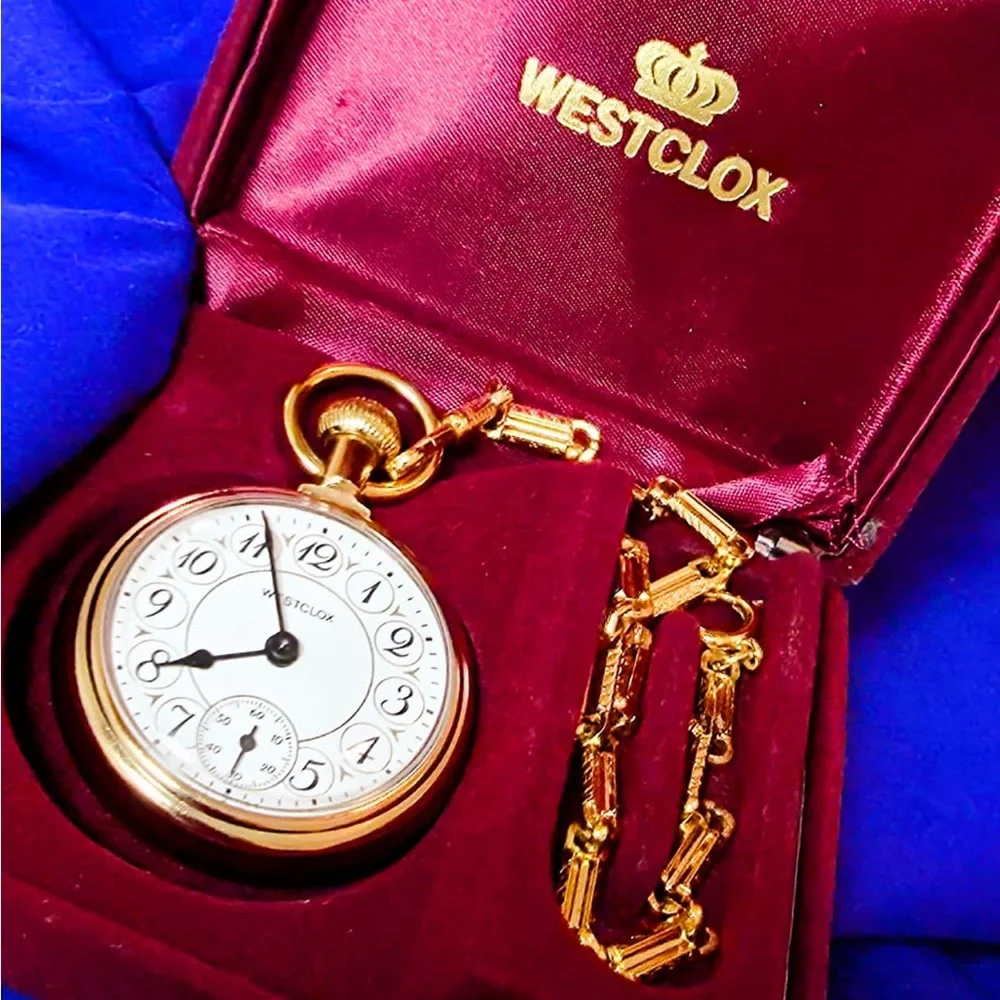 Westclox Vintage Gold Tone Manual Wind Pocket Watch - Read Details - Picture 5 of 6